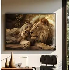 Quadro Decorativo 120x80cm Paisagem Leoa Deitada Sobre Leão Luxo Sala Quarto Casa Decoração De Parede Mdf Adesivo