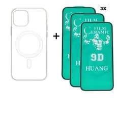 Kit 4em1 Capa MagSafe + 3X Película Cerâmica Para iPhone 11 12 13 14 15 16 Pro Max - KaLRo