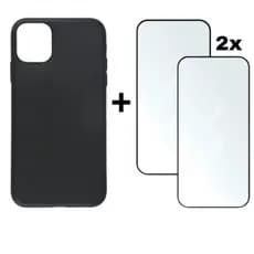 Kit 3em1 Case Preta + 2X Película de Vidro Temperado 3D Para iPhone 11 12 13 14 15 16 17 Pro Max - KaLRo
