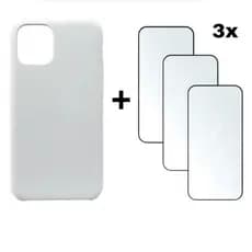 Kit 4em1 Case Branca + 3X Película de Vidro Temperado 3D Para iPhone 11 12 13 14 15 16 17 Pro Max - KaLRo