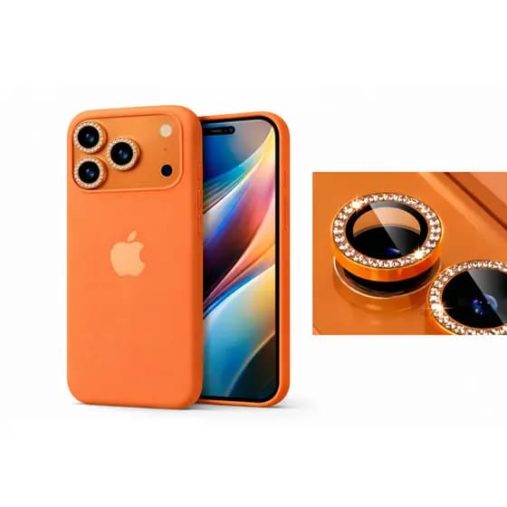 Kit 2em1 Capa Silicone Colorida Para iPhone 17 Pro e 17 Pro Max  + Lente Proteção de Câmera Diamante - Kit Premium
