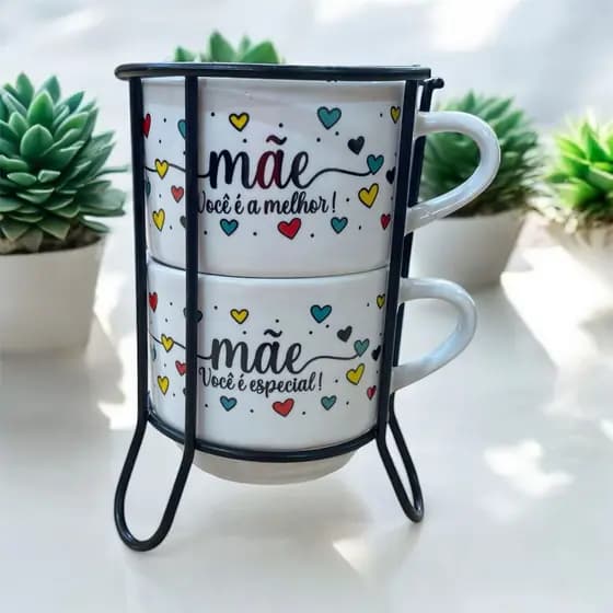Kit 2 Xícaras Empilhável 210ml Branca Mãe Você é a melhor - Você é especial