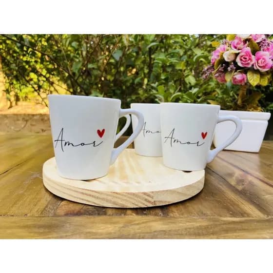 Jogo 4 xícaras / Caneca Café Chá Porcelana 120 ml Amor Spot
