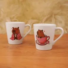 Xicaras Canecas Porcelana Cônica Tulipa 120ml Capivara divertida Sortidas