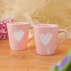 Kit 2 Xicaras Canecas Chá Café Porcelana 120 ml Rosa Coração Relevo Branco