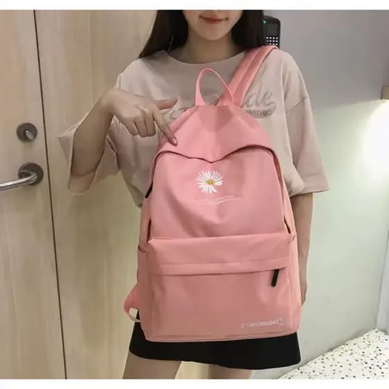 Mochila Bolsa Feminina Margarida Bordada - Zíper Protegido, Escolar e Viagem Escolar Estudantes Adolescentes