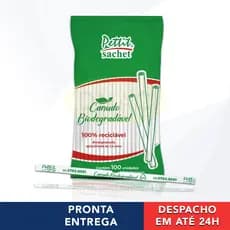 100 Canudos Plástico Biodegradável Transparente Liso Embalado Reciclável Para Drinks - Petit Sachet