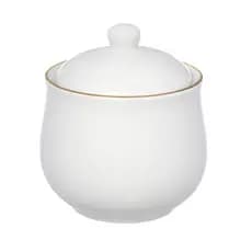 AÇUCAREIRO DE PORCELANA ROYAL BRANCO COM BORDA DOURADA 300ML
