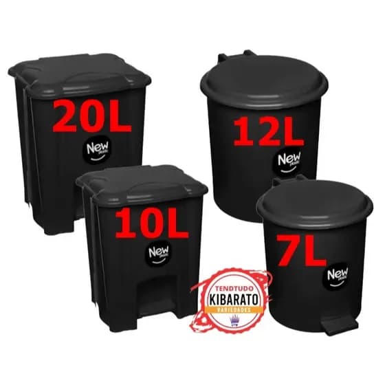 Lixeira ECO Top Plástico com Pedal Preto New Plastic Super Kibarato
