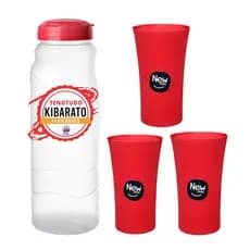 Kit Garrafa para Geladeira 1,4 Litros + Três Copos Plus 450 ml  New Plastic Multiuso Kibarato