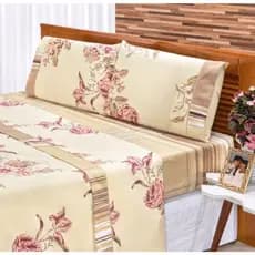 Lençol Cama Queen Com Elástico e Fronha - Micro Percal - Estampado Floral