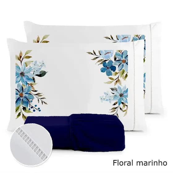 Kit Jogo De Lençol Casal 3 peças Luxo 400 fios Micro Percal Estampado Casal Queen King