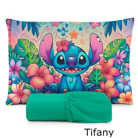 Jogo de Lençol Solteiro Infantil Stitch com elastico