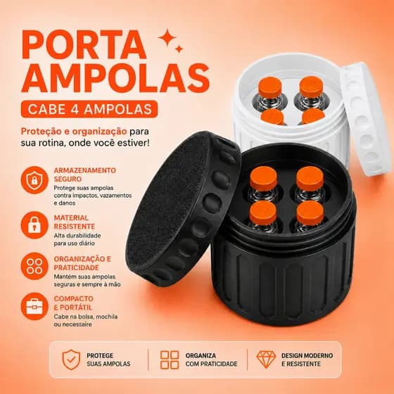 Porta Ampolas Organizador para 4 Frascos 3m  Estojo Protetor Compacto Resistente para Transporte