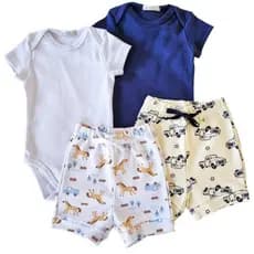 Kit com 2 Conjuntos Bebê Body curto e Short 100% algodão antialérgico Menino