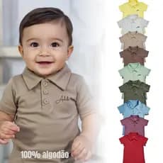 Camisa Gola Polo Bebê Menino Primeiros Passos Tamanho 1, 2 e 3 em algodão