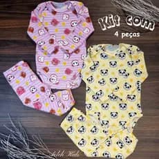 2 Conjuntos Canelado Body e Calça Menina Kit com 4 peças