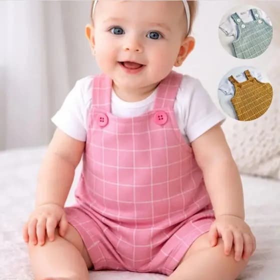 Conjunto Jardineira Bebê Menina Menino Roupas de Verão