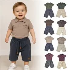 Conjunto Bermuda e Camisa Gola Polo Bebê Menino