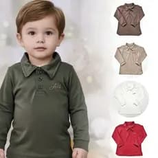 Camisa Gola Polo Manga Longa Menino Infantil Bebê Tamanho 1, 2 e 3 em algodão