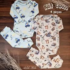 2 Conjuntos Canelado Body e Calça Menino Kit com 4 peças