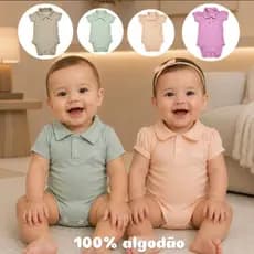 Body Polo Bebê Menino e Menina Manga Curta Malha 100% algodão