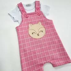 Conjunto Jardineira Bebê Menina Menino Roupas de Verão com Bordado