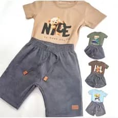 Conjunto Bermuda Cotelê e Camiseta 100%Algodão Bebê Menino