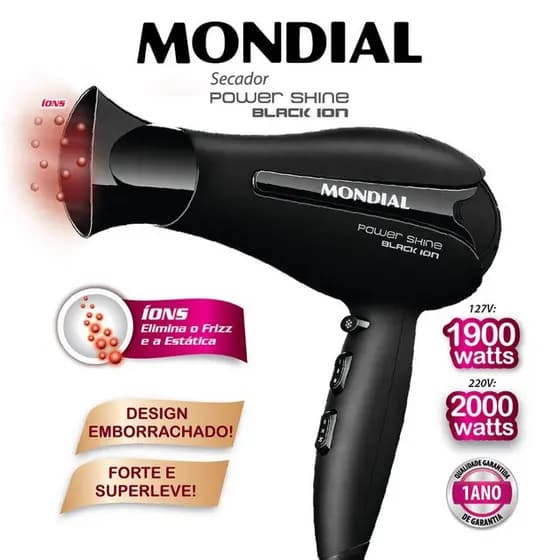 Secador De Cabelo Mondial Power Shine Black Sc-13 Preto 220v
