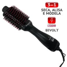 Escova Secadora GA.MA Eleganza Plus 1200 1.300W Seca Alisa Modela Preto e Vermelho Bivolt