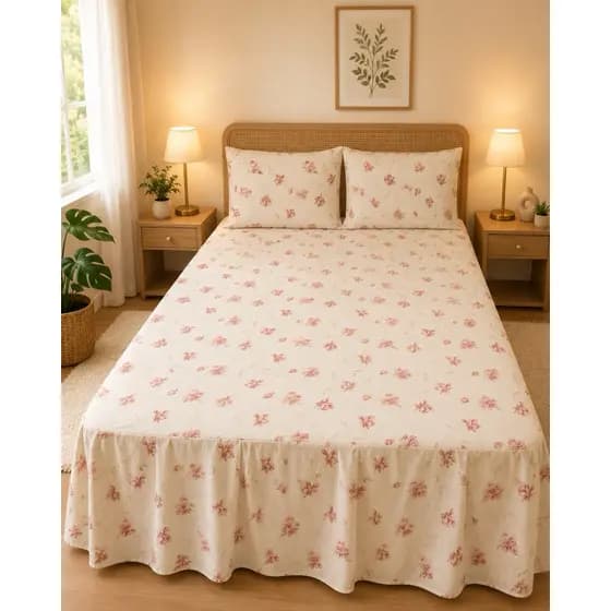 Colcha com Babado com  Elástico Conjugado 400 Fios Toque de Algodão | Cama Box Casal ou Queen