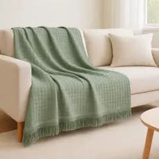 Manta Para Sofá 100% Algodão Piquet 1,50x2,40 com Franjas Decorativa Sala Cama