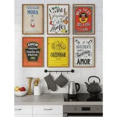 Kit 6 Placas Decorativas Retrô MDF 20x30 Cozinha Área Gourmet Churrasqueira Bar
