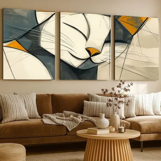 Kit Quadro Decorativo - Arte Abstrata Gato e Animais em MDF