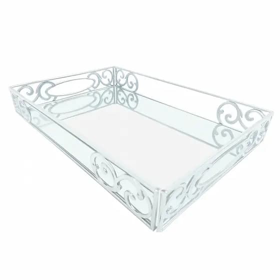 Bandeja em Acrilico Transparente com base e detalhes Provençal Espelhados 20x30cm