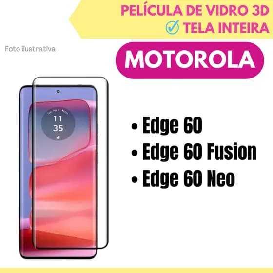 Película de Vidro 3D Para Motorola Moto Edge 60 / Edge 60 Fusion / Edge 60 Neo / Protetor de Tela.