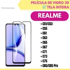Película de Vidro 3D Para Realme C51/C53/ C55/ C61/ C63/ C65/ C67/ C71 / C73 / C75 / C85 / C85 Pro / Protetor de Tela.