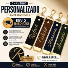 Chaveiro Personalizado Com Nome Bordado Presente Especial Luxo