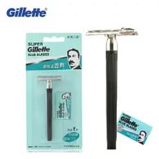 Gillette Razor Super Blue Straight Aço Inoxidável Navalha Segura Para Homens 1 Pacote