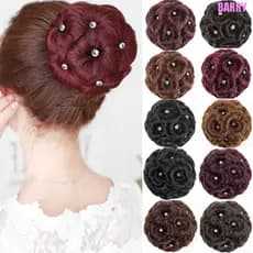 BARRY Coque De Cabelo Sintético , Clipe De Rosquinha De Em Nove Flores , Falso , Peruca De Noiva , Encaracolado