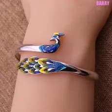 Pulseira De Abertura De Pavão BARRY , Estilo Chinês Esmaltado Oco Étnico Vintage Tradicional