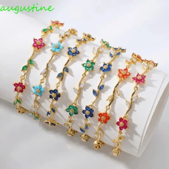 Joias De Pulso Com Folhas Empilháveis AUGUSTINE , Pulseira Elegante De Strass Flor Brilhante , Requintada