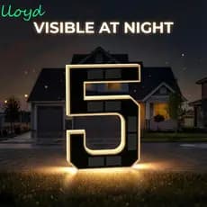 Placa De Número De Casa LED LLOYD , Luz De Números Com Iluminação Solar Externa Iluminada De 6.7 Polegadas , À Prova D'á