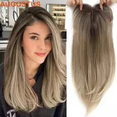 Toppers De Cabelo Sintético AUGUSTUS , Topper Em Camadas Retas Ombre Com Franja , Clipe