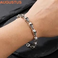 Colar De Caveira AUGUSTUS , Corrente De Clavícula Hip Hop Estilo Punk , Pulseira De Contas Exageradas De Liga Gótica Mas