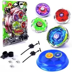 Kit 4 Beyblade Metal Led + Lançador + Arena Promoção Tornado Brinquedo Lança Blay Blade Luz