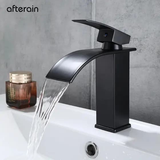 Torneira acoinox quadrada preta para banheiro quente e fria 15760