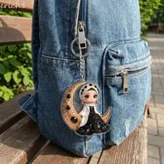 ERICH1 Chaveiro De Figura De Desenho Animado , Lindas Meninas Hijab Design Lua Crescente Acrílico