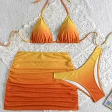 Biquíni Maiô , Roupas De Praia Slim Fit 3 Em 1 Conjunto De Roupa De Banho De Cor Gradiente , Lace Up