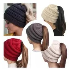 Touca Gorro De Lã Com Furo Para Rabo Cavalo Feminina Quentinha Inverno